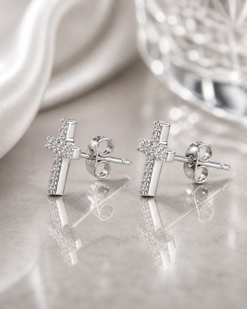 Moissanite Cross Earrings — view 2