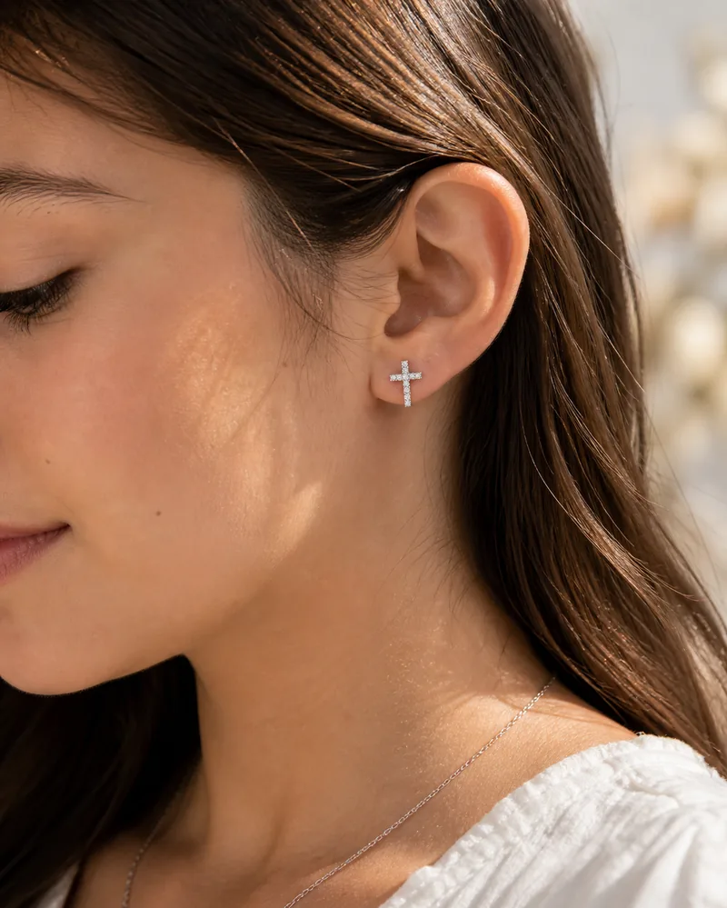 Moissanite Cross Earrings — view 3
