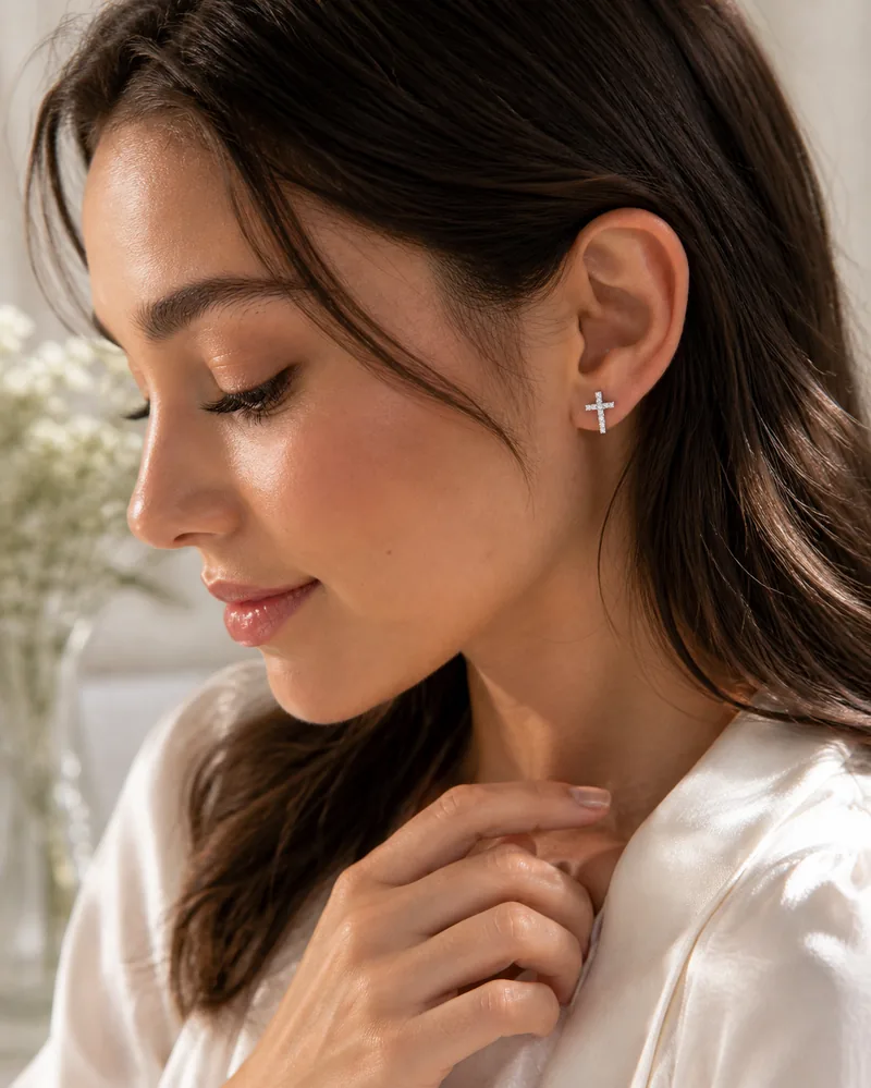 Moissanite Cross Earrings — view 4