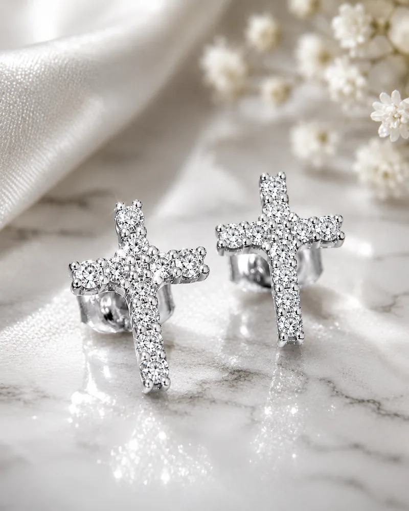 Moissanite Cross Earrings — view 1