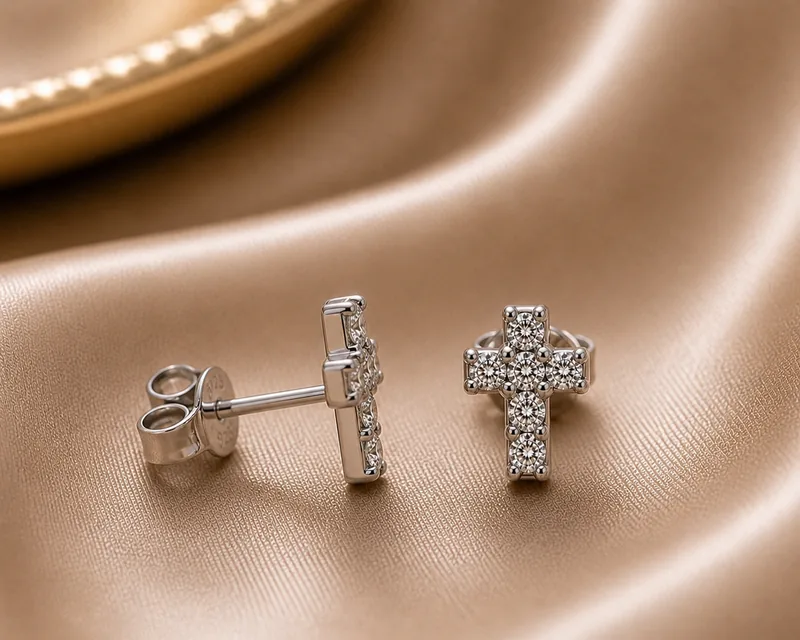 Moissanite Small Cross Earrings — view 2