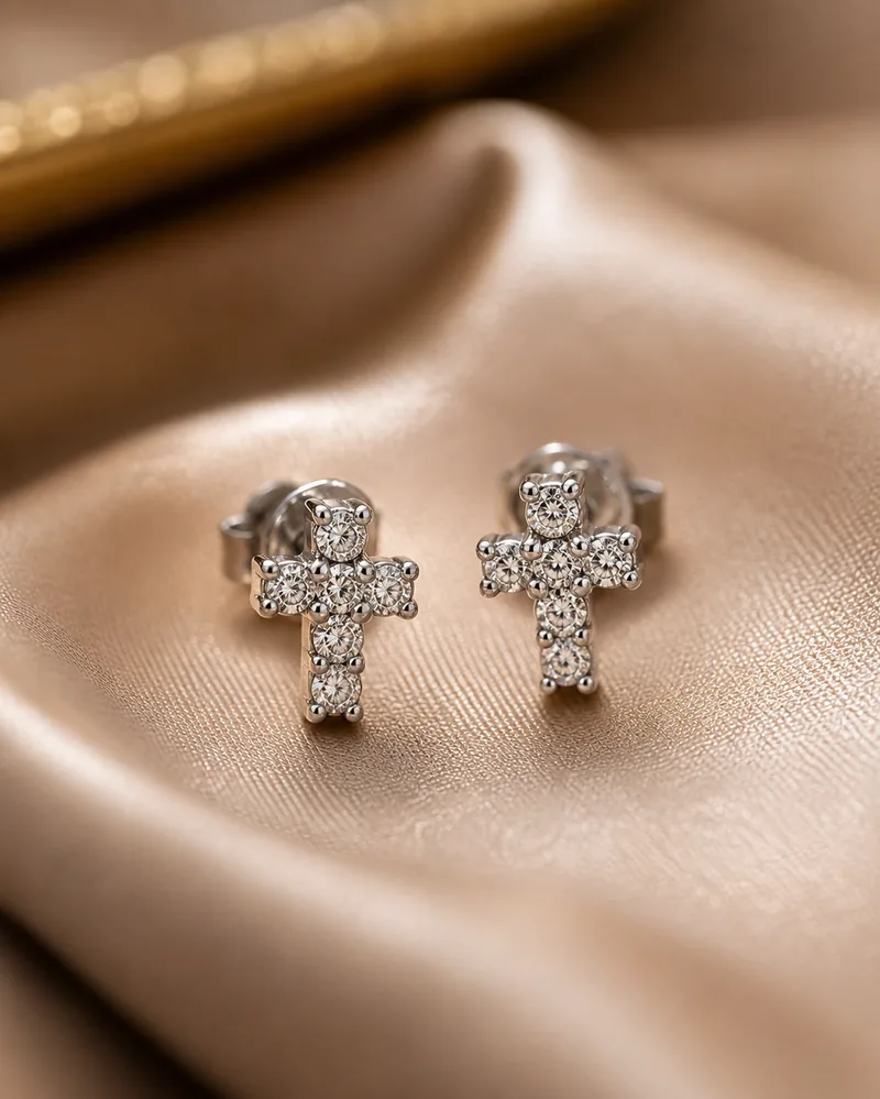 Moissanite Small Cross Earrings — view 1