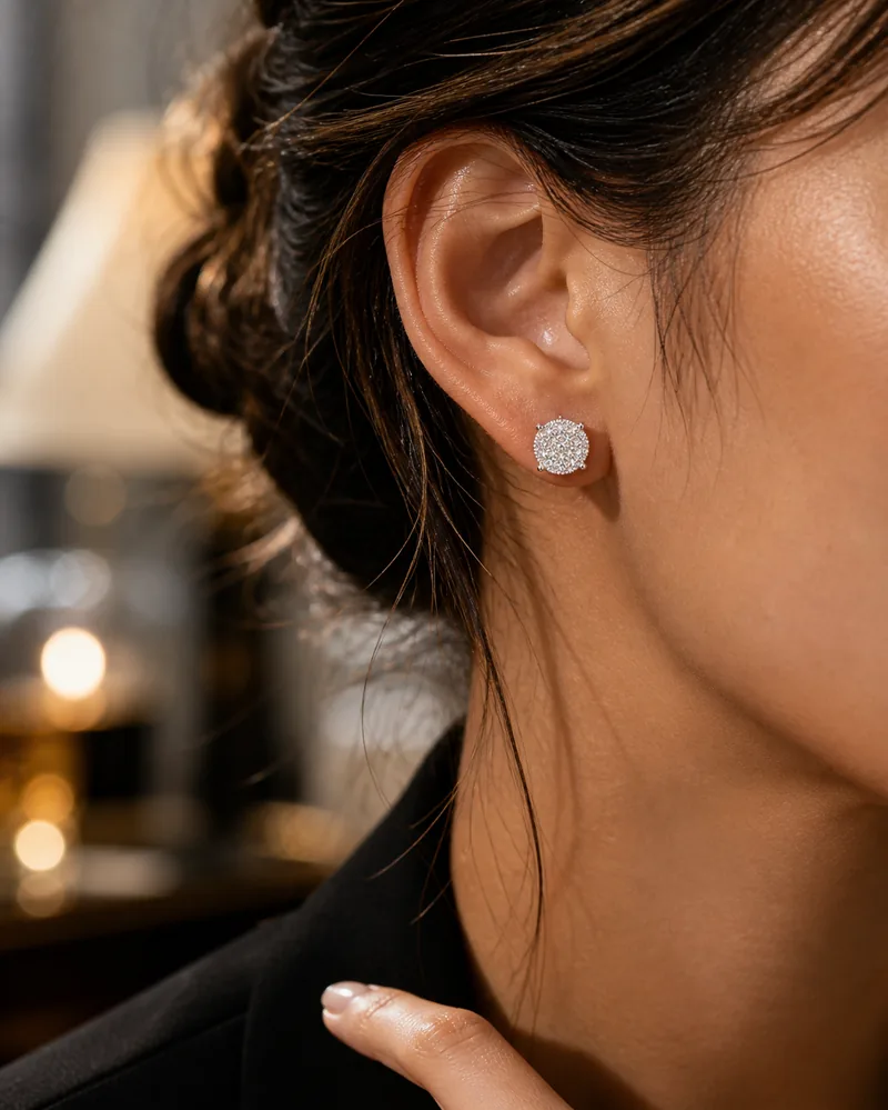 Round Micro Pavé Stud Earrings — view 3